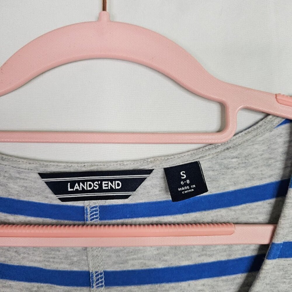 NEW LANDS' END SS T Shirt Dress size S 6-8 GRAY & BLUE STRIPES Casual Summer - Picture 3 of 5